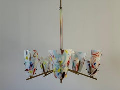 Murano Coloured Art Glass and Brass 5 Armed Chandelier, 1960s, Italy