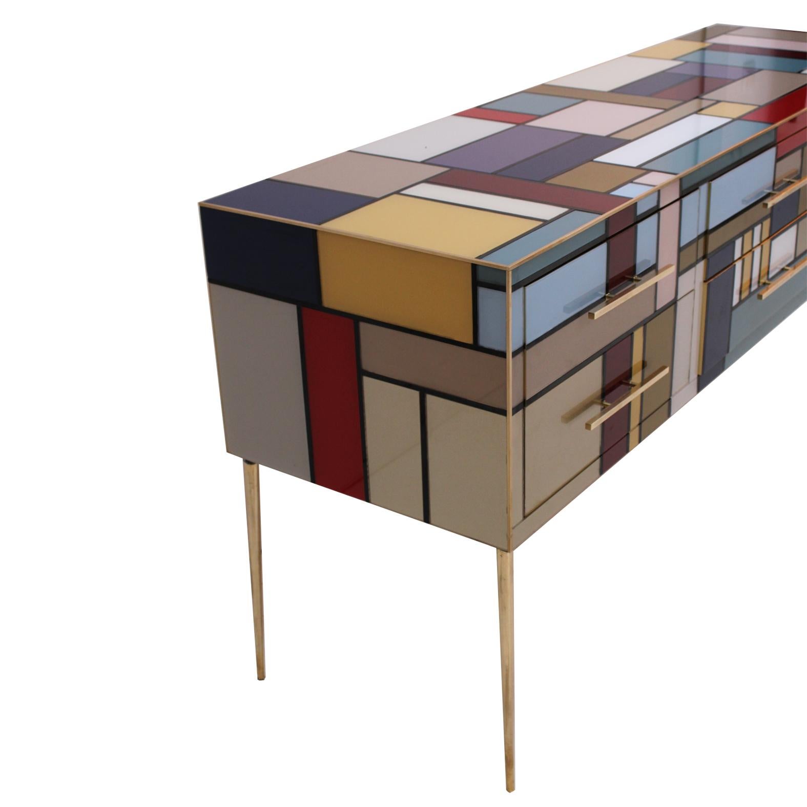 Murano Coloured Glass and Brass Sideboard Composed of 6 Drawers  In Good Condition For Sale In Madrid, ES
