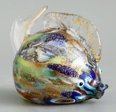 Murano Colored Gold Aventurine Hollow Blown Glass Puffer Fish