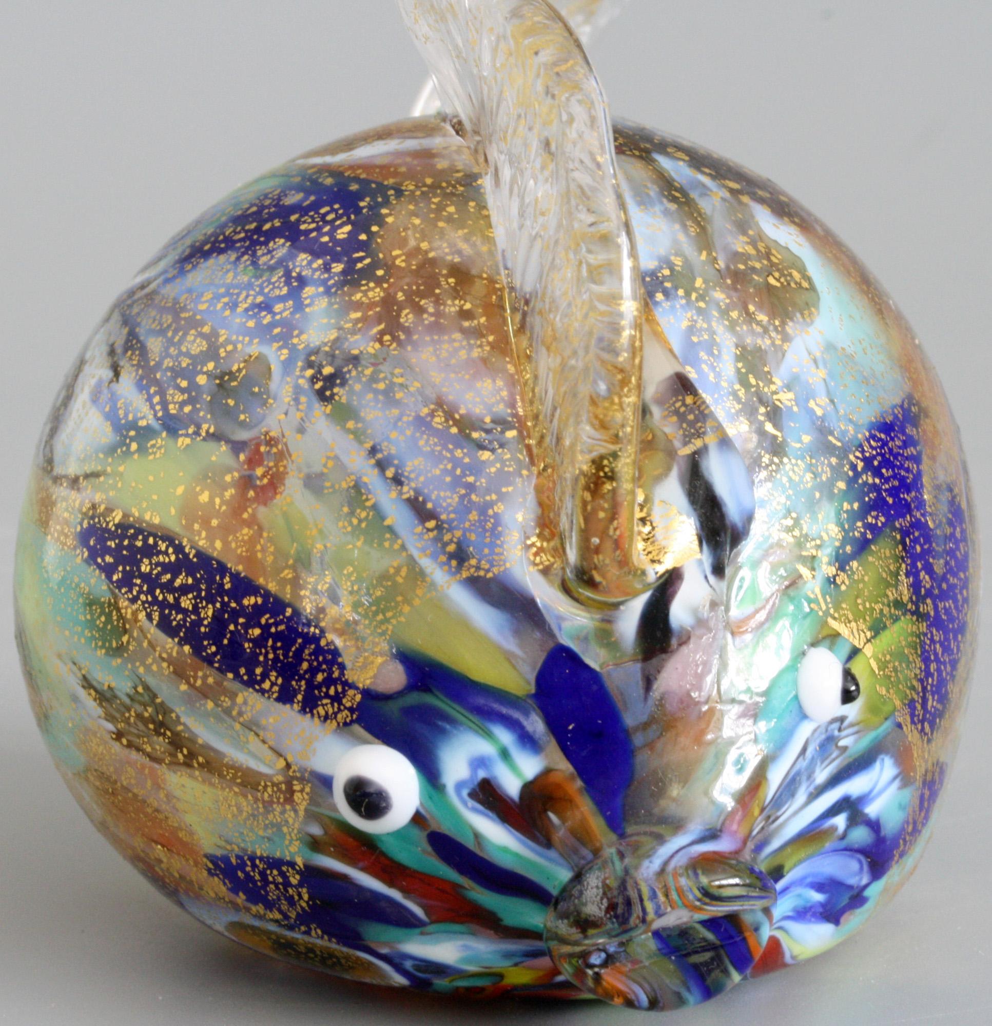 Modern Murano Colored Gold Aventurine Hollow Blown Glass Puffer Fish