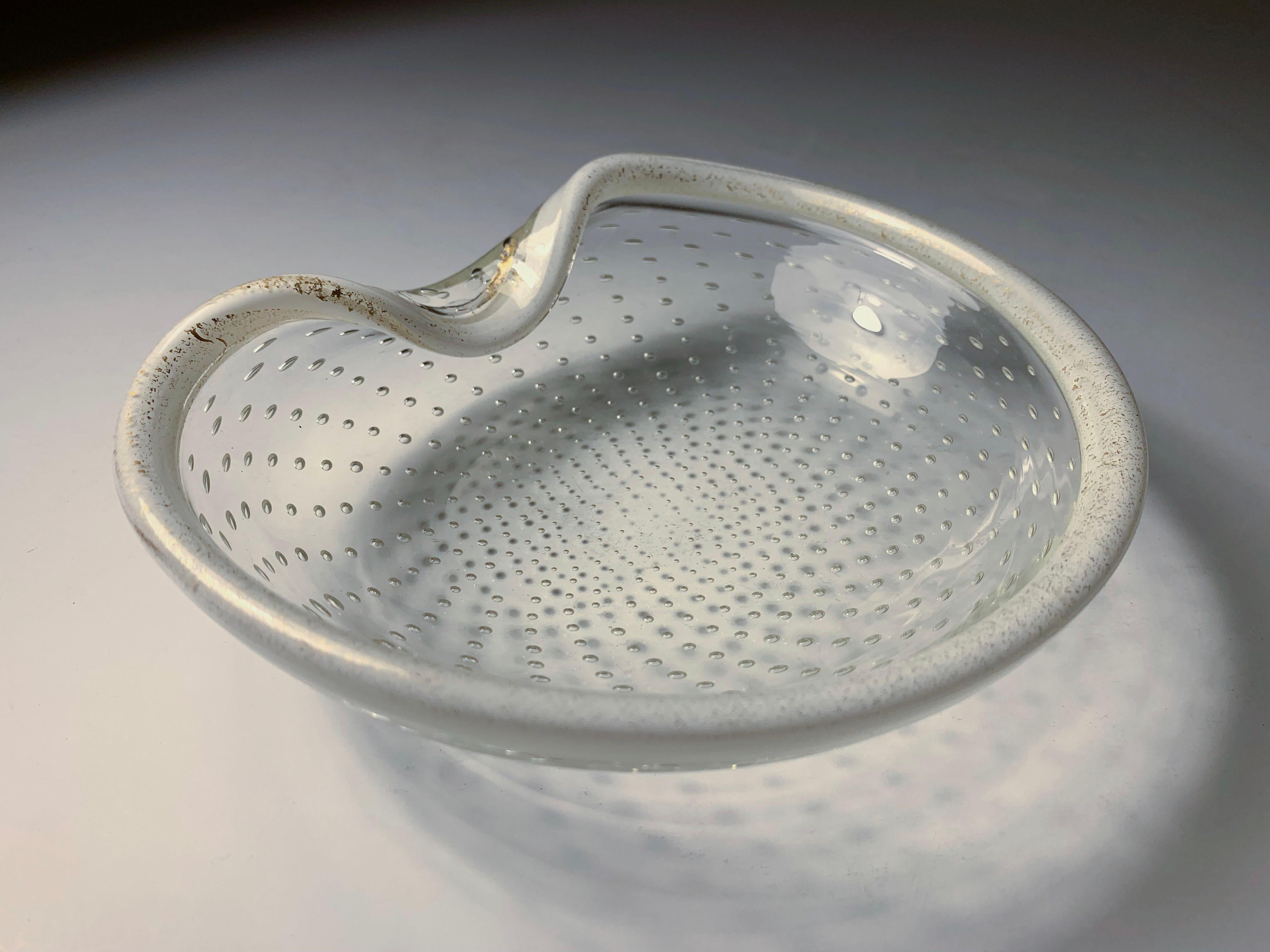 Murano Controlled Bubble Glass Bowl / Ashtray by Barovier & Toso.

White Lattimo Glass rim.
