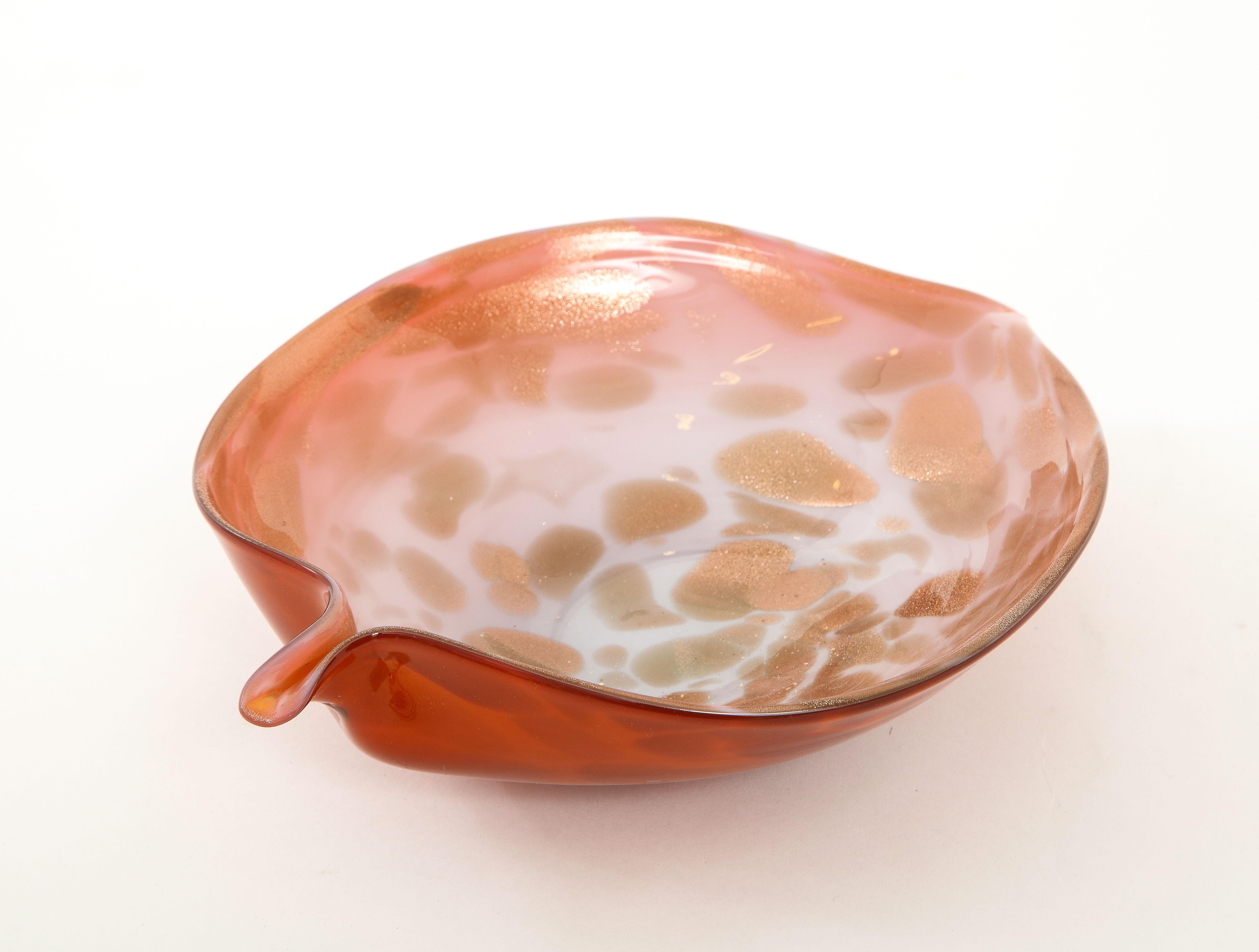 Italian Murano Copper Art Glass Vide Poche, Dish