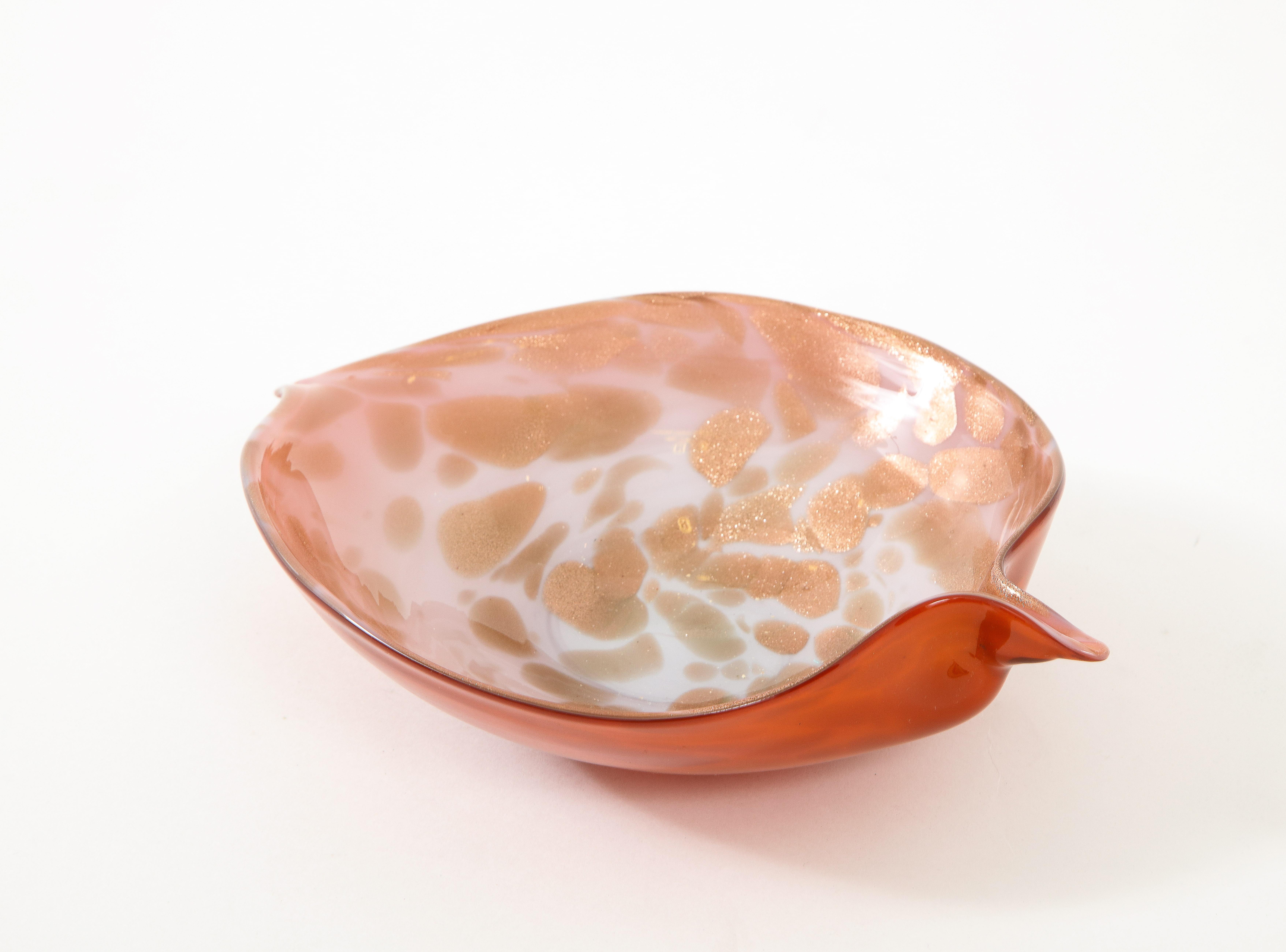 Hand-Crafted Murano Copper Art Glass Vide Poche, Dish