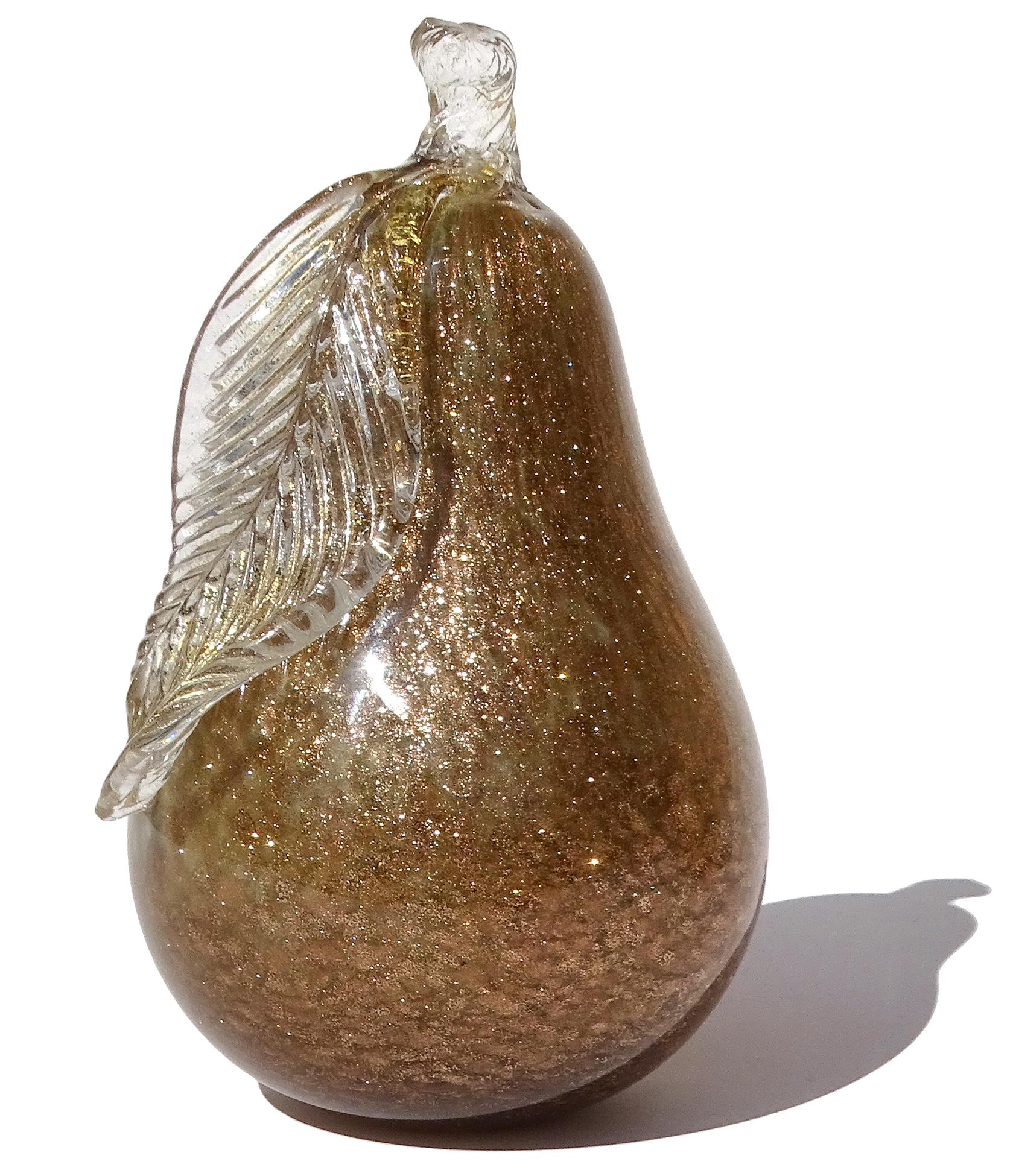 Italiano Scultura in vetro artistico di Murano in rame e oro Pera Mela Banana Frutta in vendita
