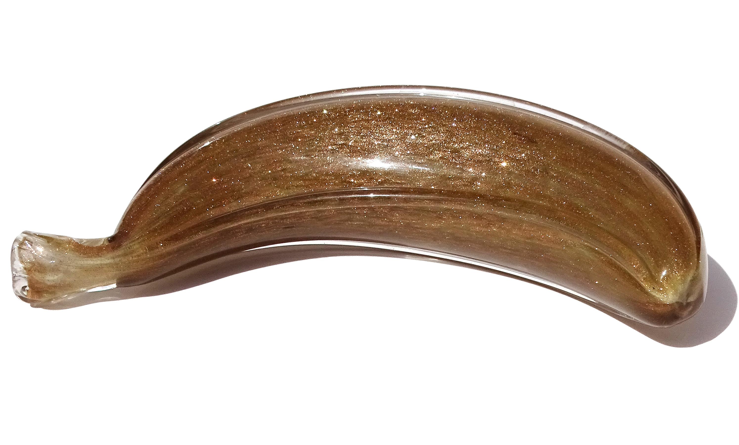 XX secolo Scultura in vetro artistico di Murano in rame e oro Pera Mela Banana Frutta in vendita