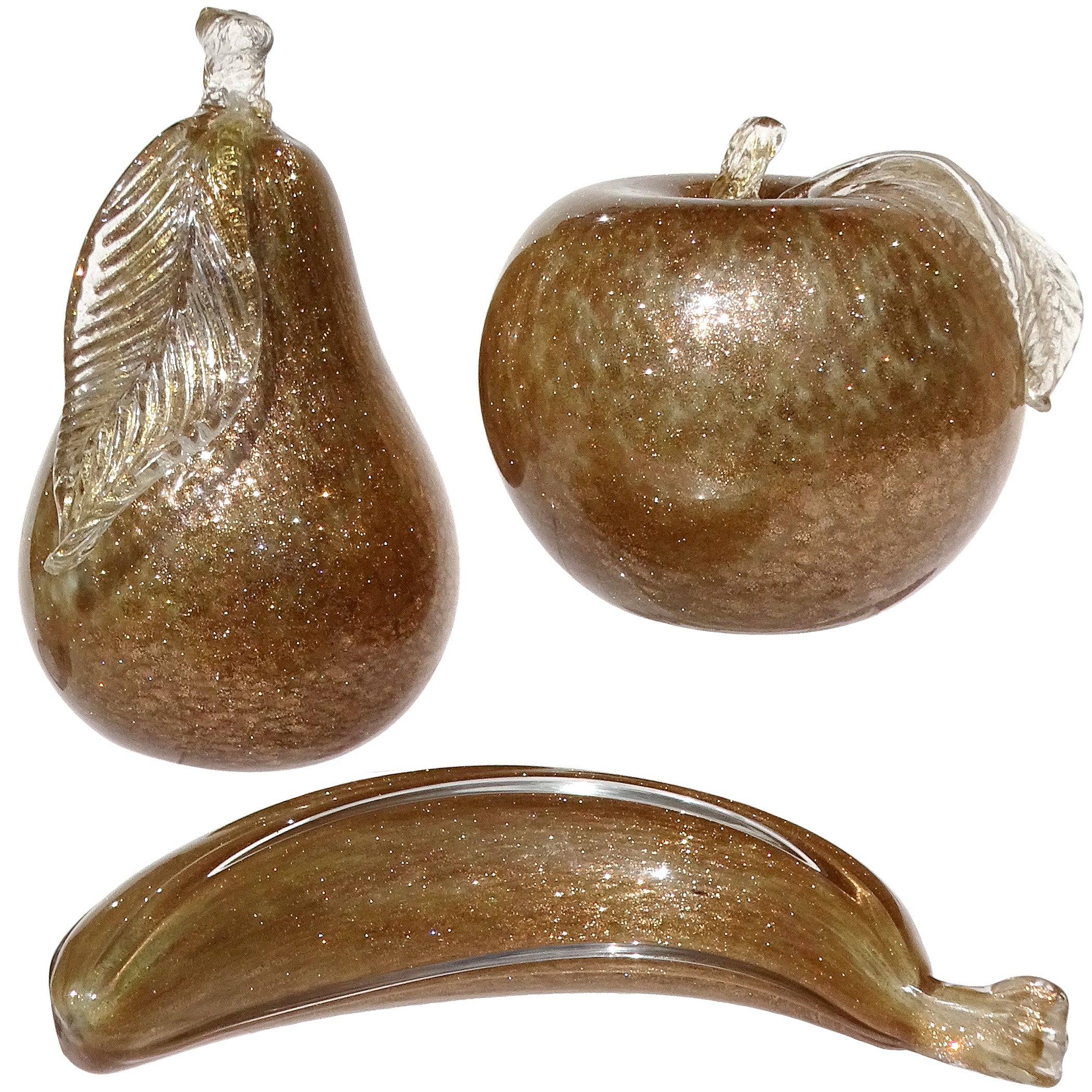 Scultura in vetro artistico di Murano in rame e oro Pera Mela Banana Frutta