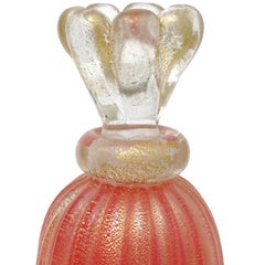 Murano Coral Orange Gold Leaf Italian Art Glass Small Vanity Perfume Bottle