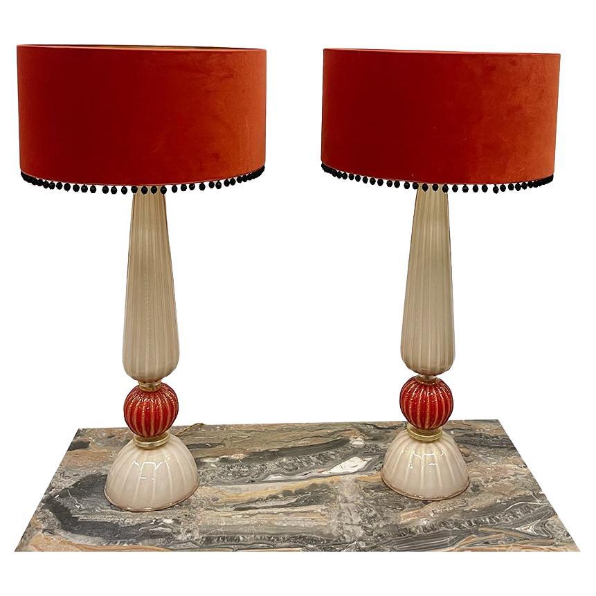 Murano Cordonato D'Oro Barovier & Toso impressive table lamps, 1980s