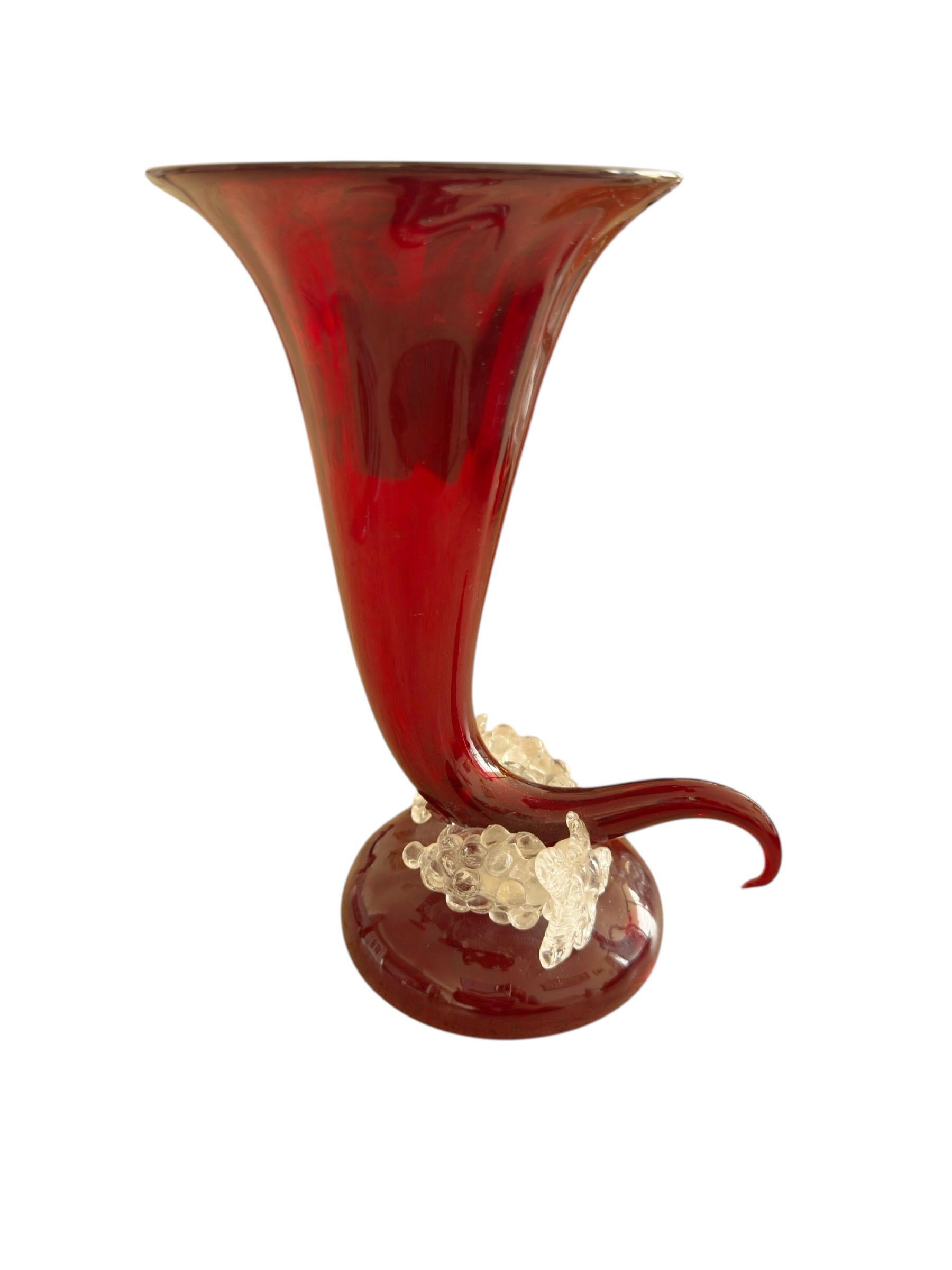 Italian Murano Cornucopia Vase With Grapes For Sale