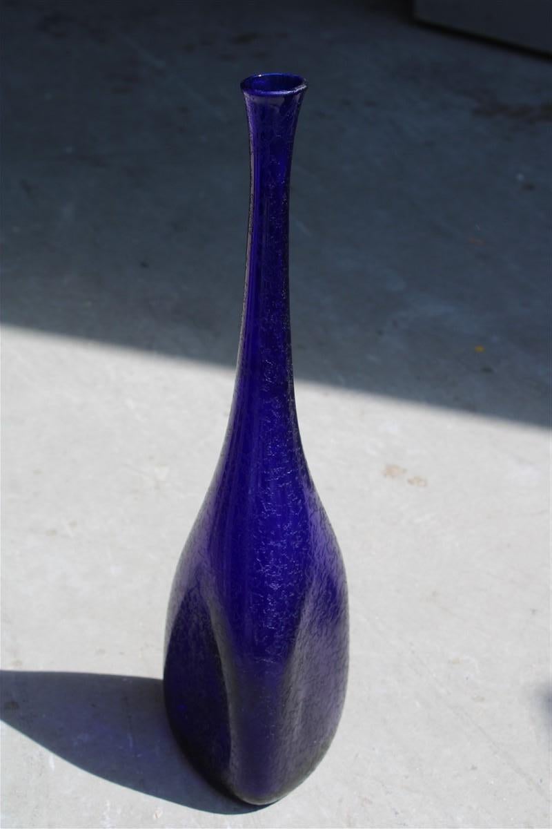Mid-20th Century Murano Corroded Glass Bottle Cobalt Blue Mid-century Italian Design Seguso For Sale