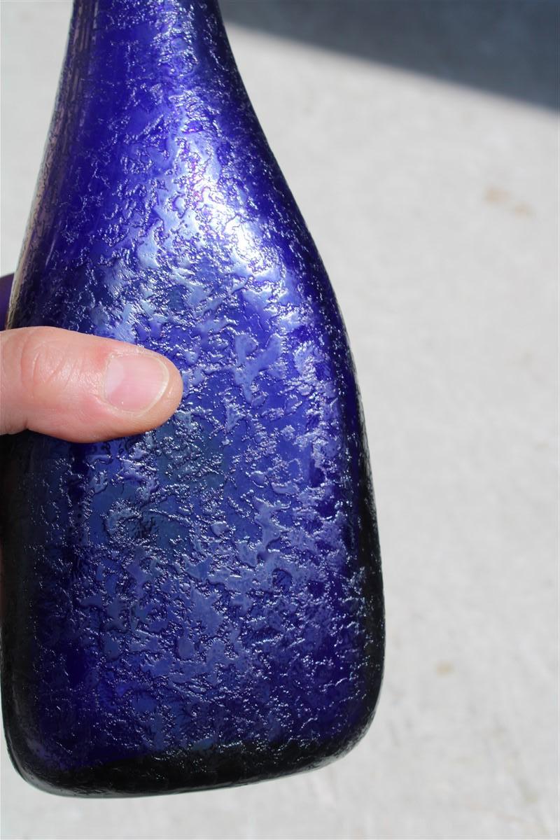 Murano Glass Murano Corroded Glass Bottle Cobalt Blue Mid-century Italian Design Seguso For Sale