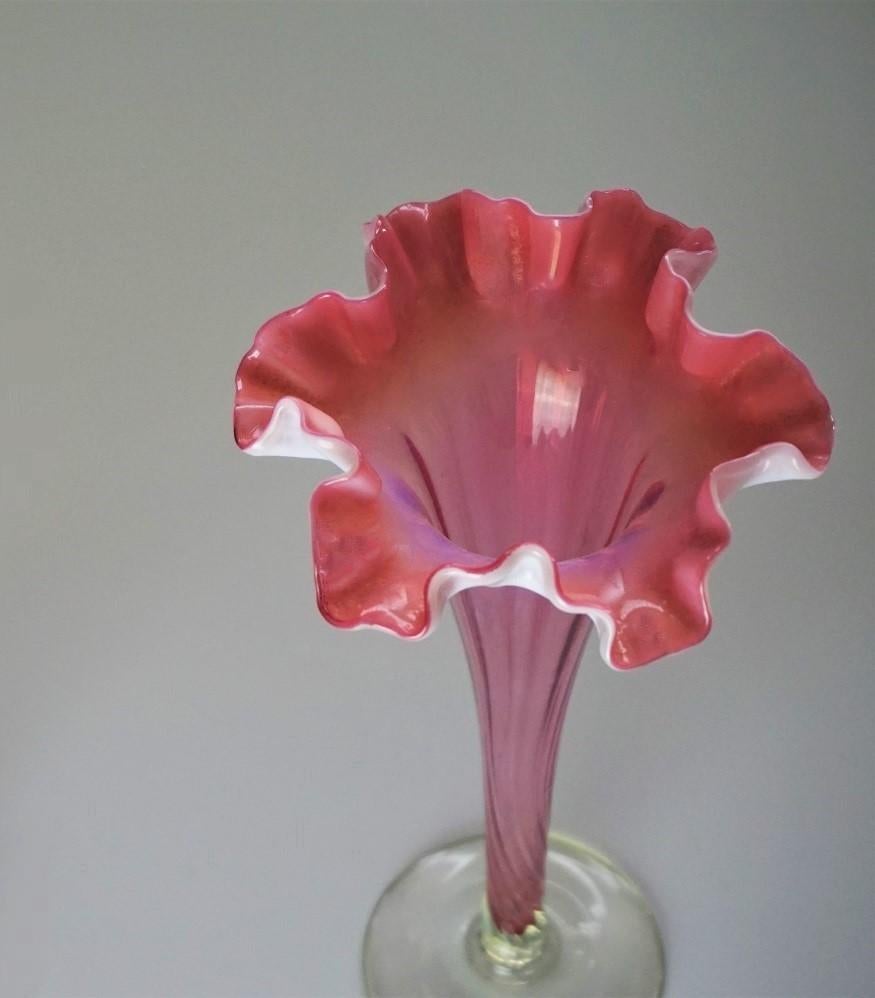 Italian Murano Cranberry Art Glass Fazzoletto Vase For Sale