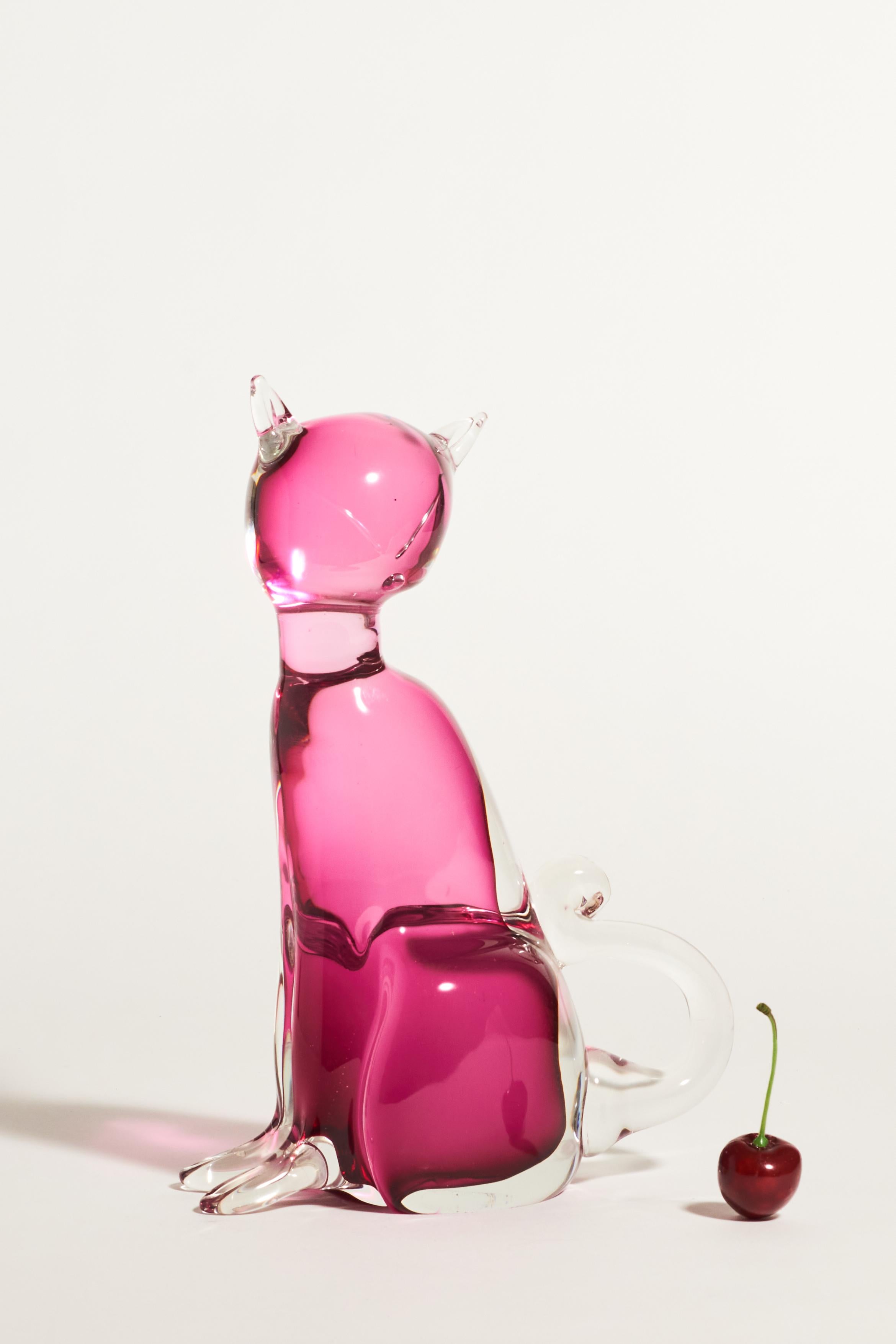 Murano Cranberry Pink Glass Cat 1