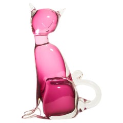 Murano Cranberry Pink Glass Cat