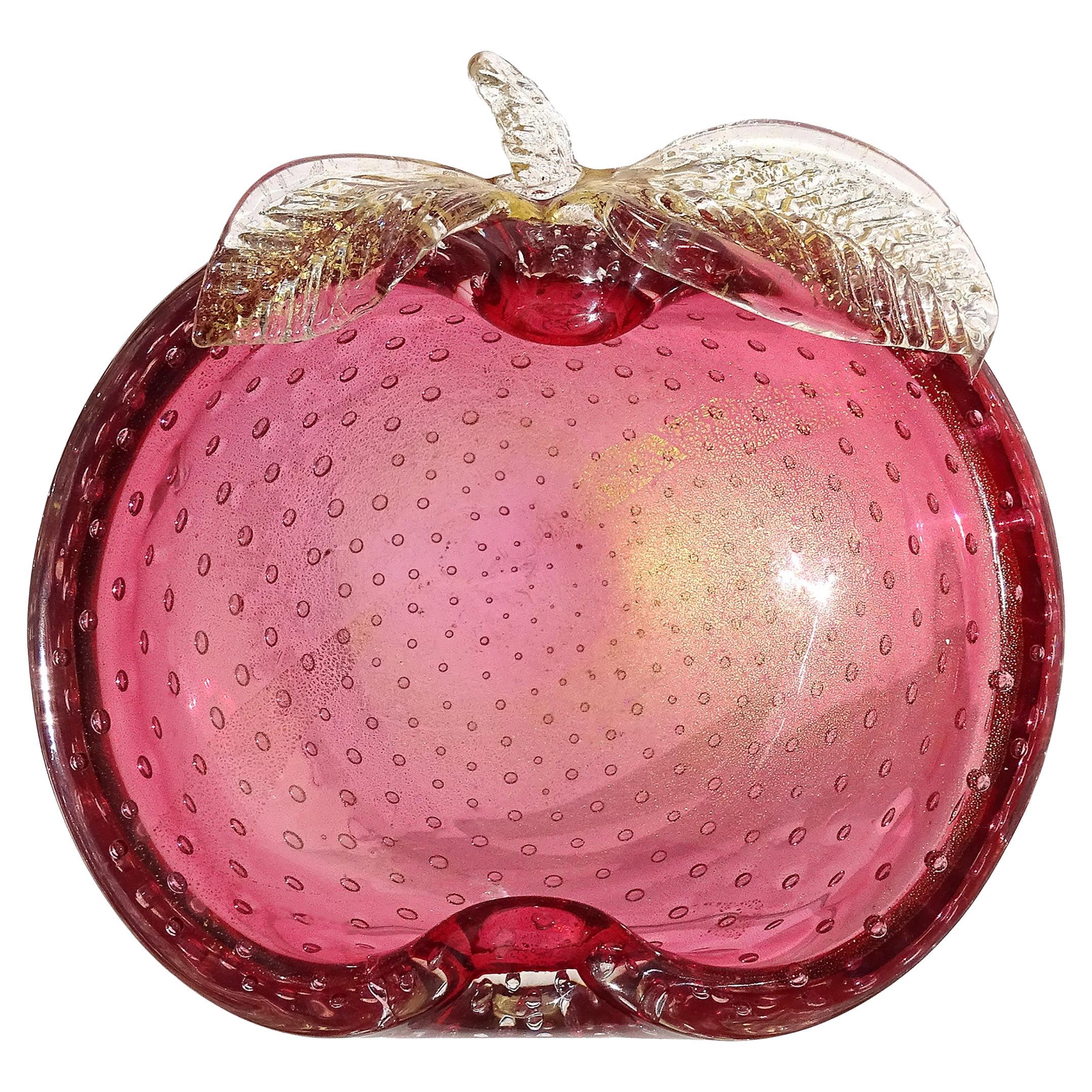 Murano Preiselbeere Rosa Gold Flecken Blasen Italienische Kunst Glas Apfel Ring Schale Schüssel