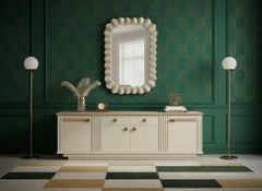 Murano Cream Art Glass and Brass Italian Console / Wall Mirror, 2020