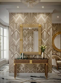 Murano Cream Color Glass and Brass Art Deco Consolle / Wall Mirror, 2020