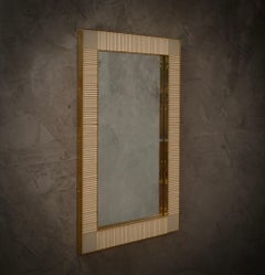 Murano Cream Color Glass and Brass Mid-Century Consolle Wall Mirror, 2020
