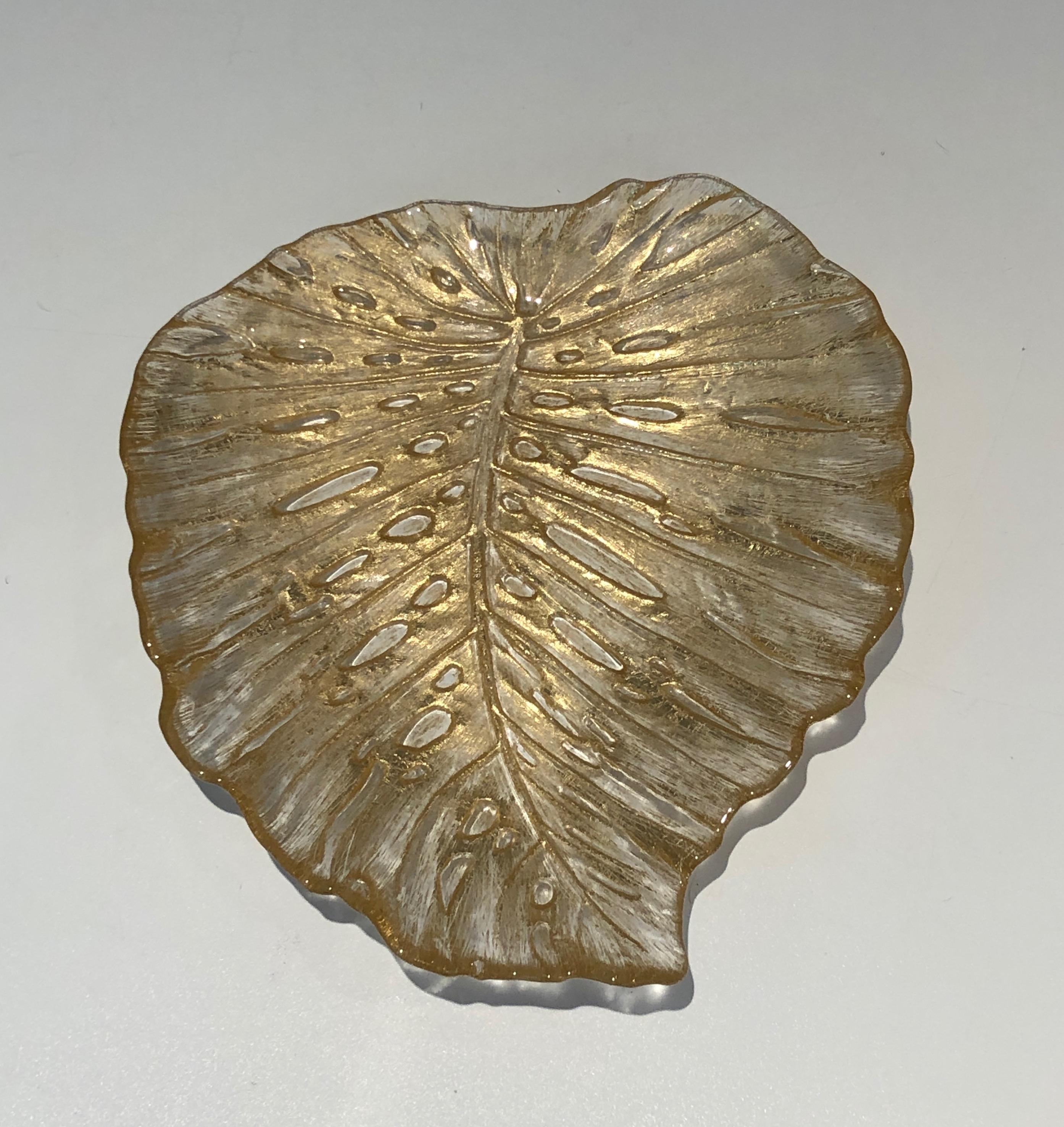 Vide-Poche de Murano en forme de feuille de chêne cristallin, œuvre italienne, vers 1970 en vente 1