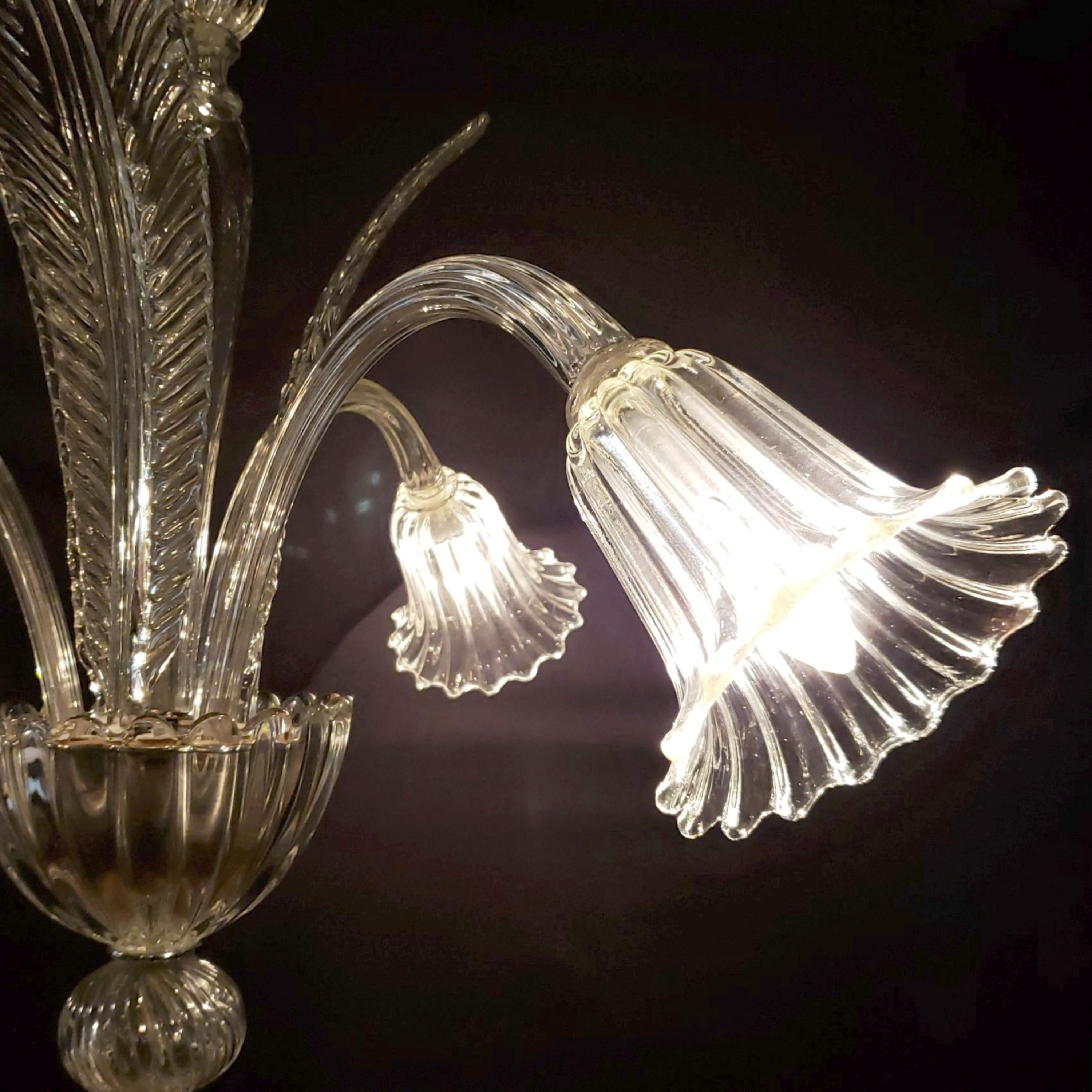 Murano Crystal 3 J Arms Chandelier with 3 Up Leaves For Sale 1