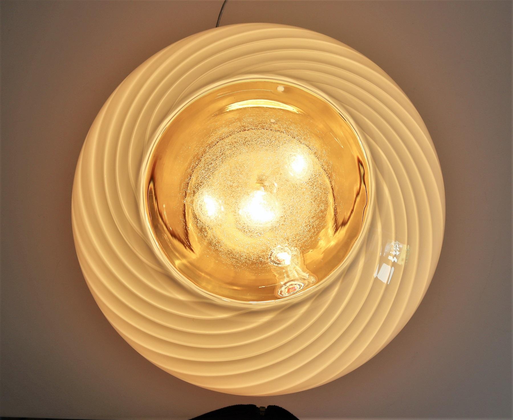 Murano Crystal and Brass Flush Mount Lighting with Central Glass Lens, 1970s 9