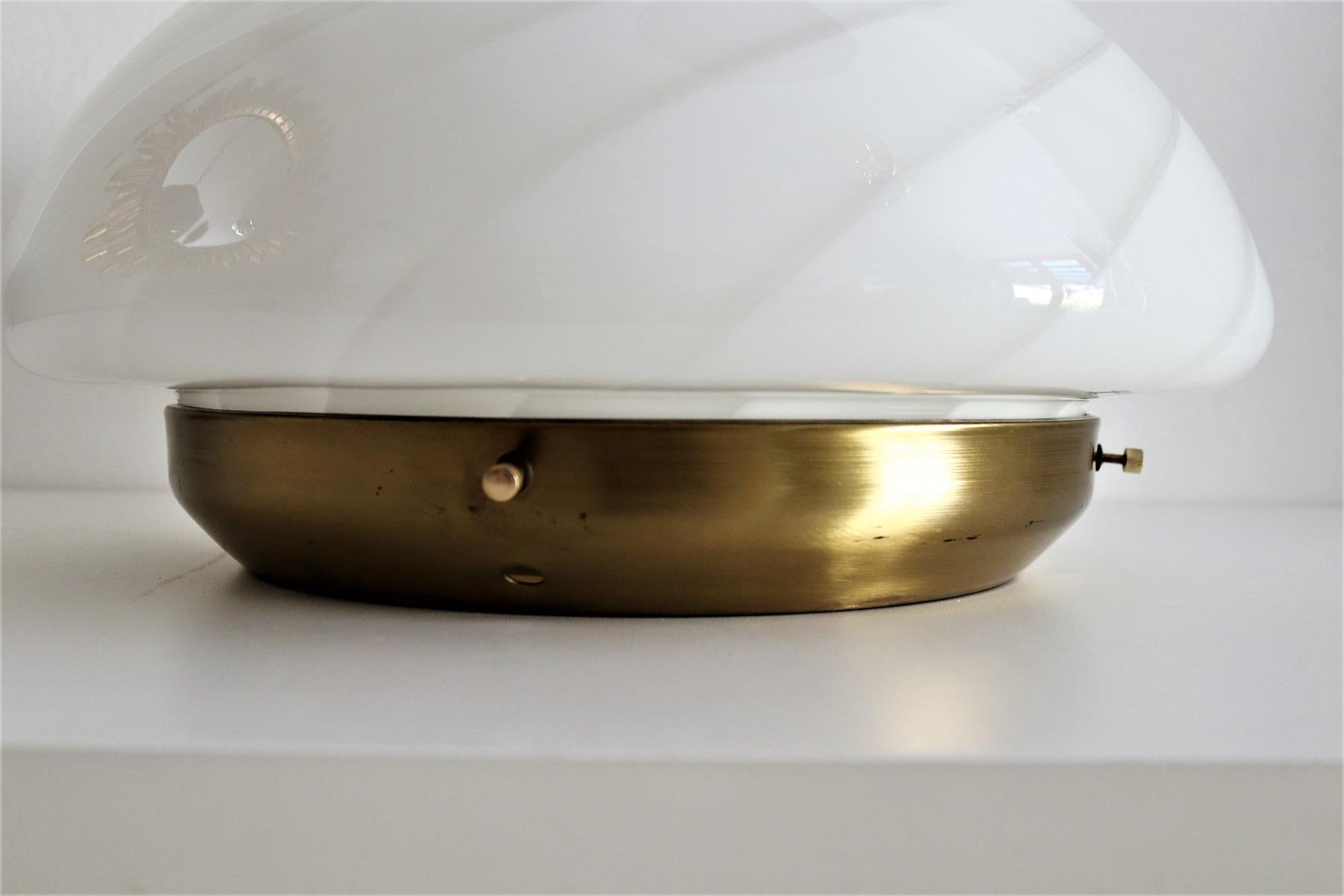 Murano Crystal and Brass Flush Mount Lighting with Central Glass Lens, 1970s 10