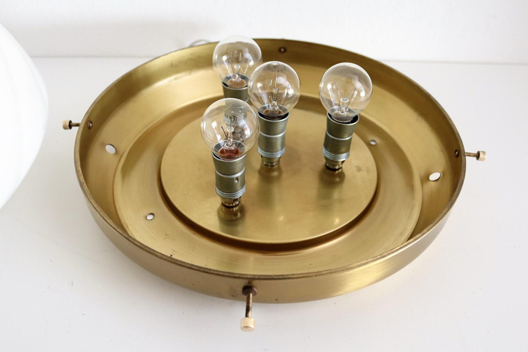 Murano Crystal and Brass Flush Mount Lighting with Central Glass Lens, 1970s 11
