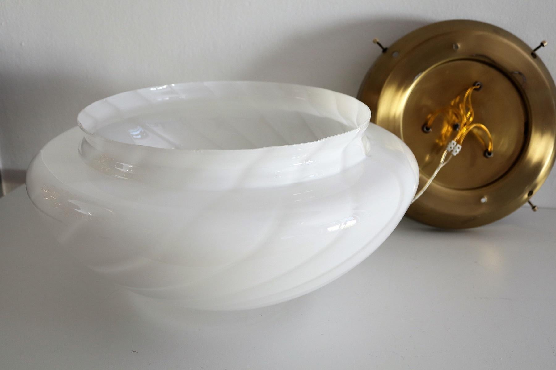 Murano Crystal and Brass Flush Mount Lighting with Central Glass Lens, 1970s 12