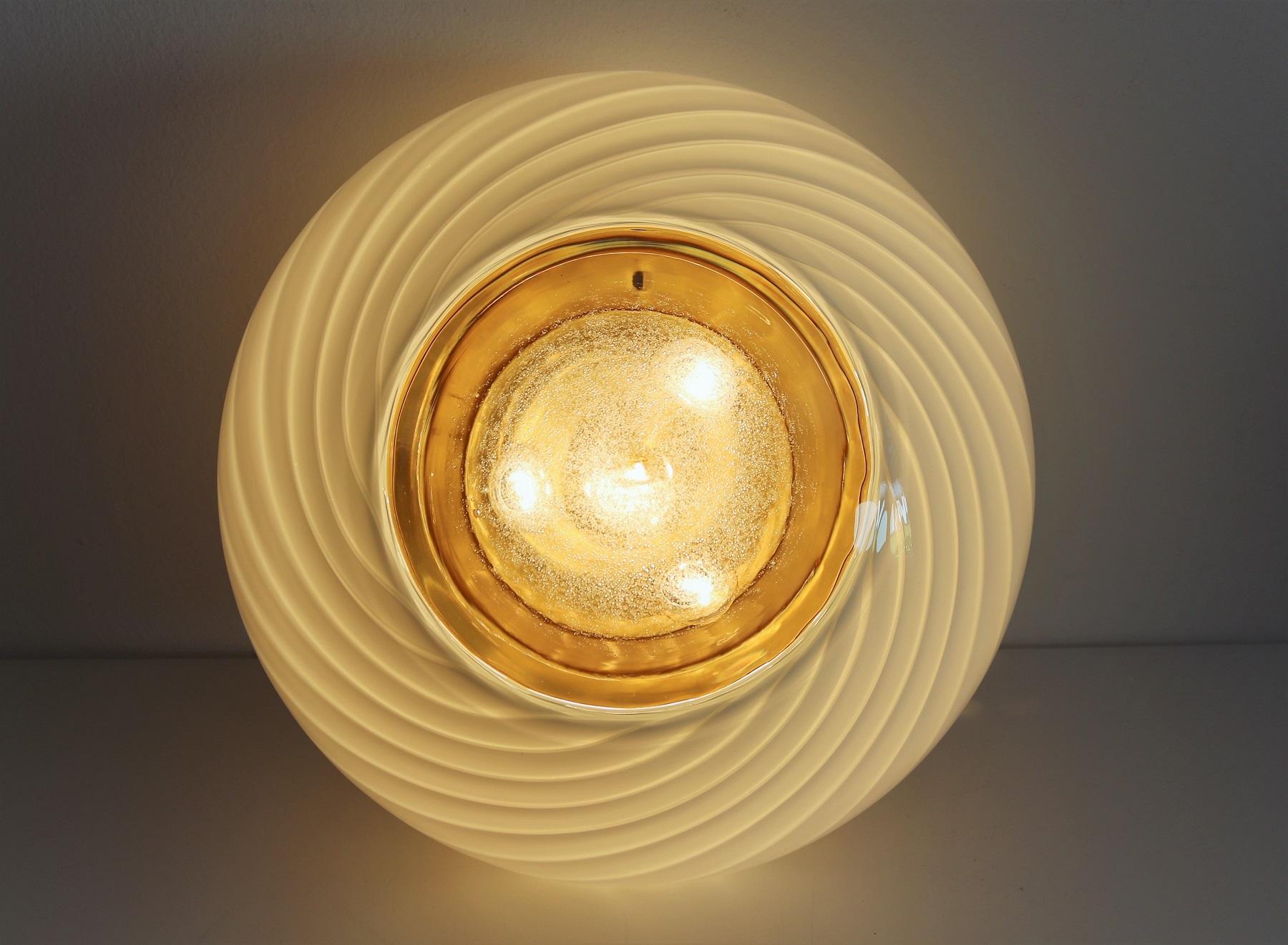 Murano Crystal and Brass Flush Mount Lighting with Central Glass Lens, 1970s 3