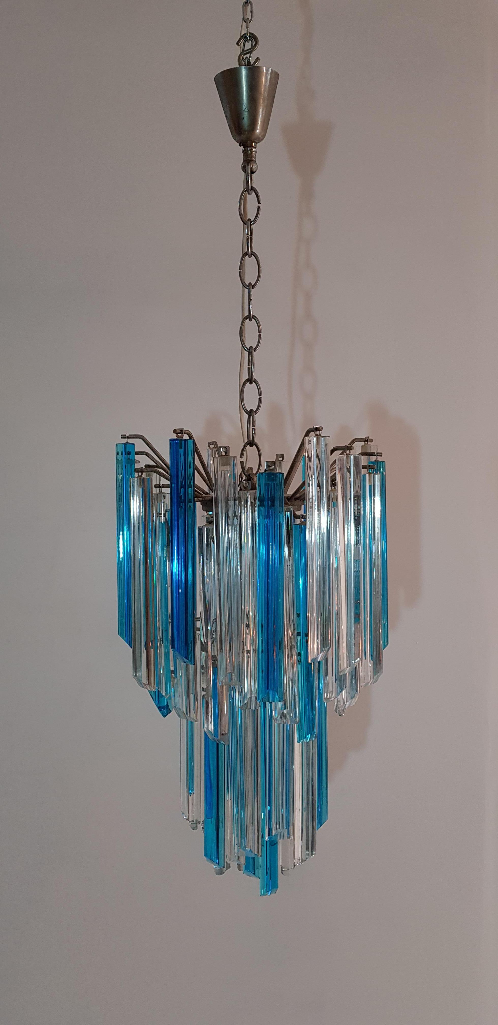 Mid-Century Modern Murano Crystal Chandelier Triedri by Venini, Italy