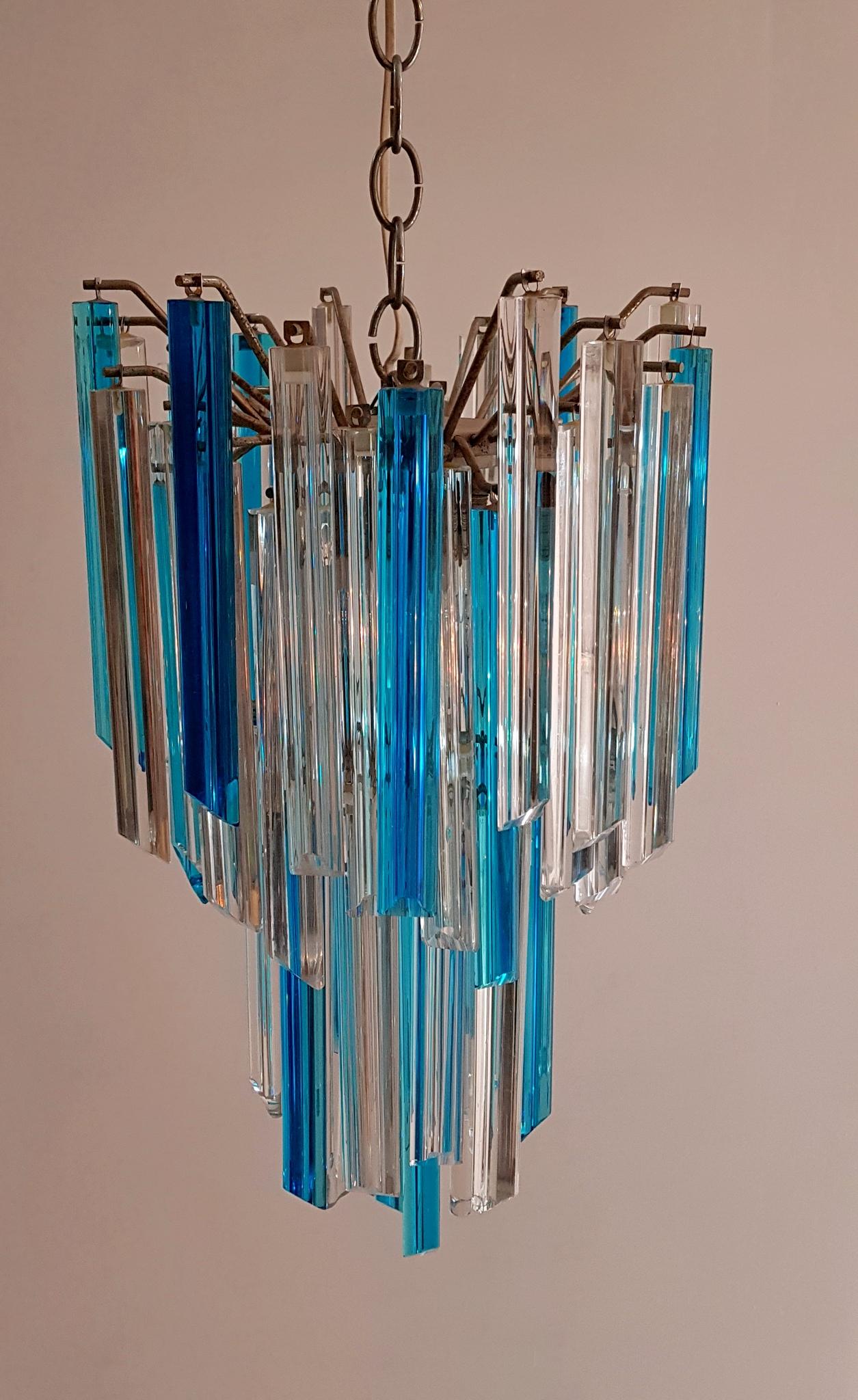 Italian Murano Crystal Chandelier Triedri by Venini, Italy