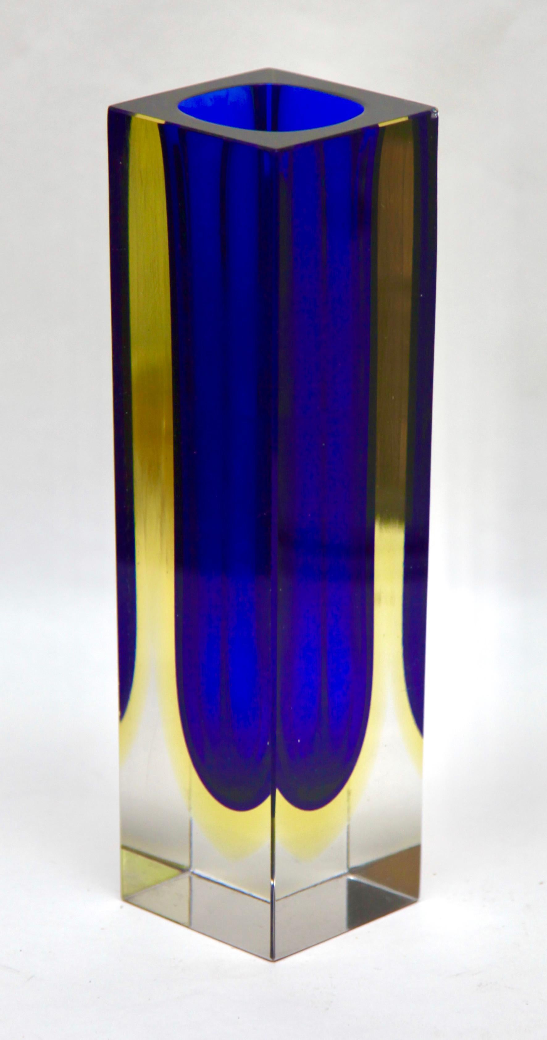 Italian Murano Crystal Designs by Flavio Poli Block Vase