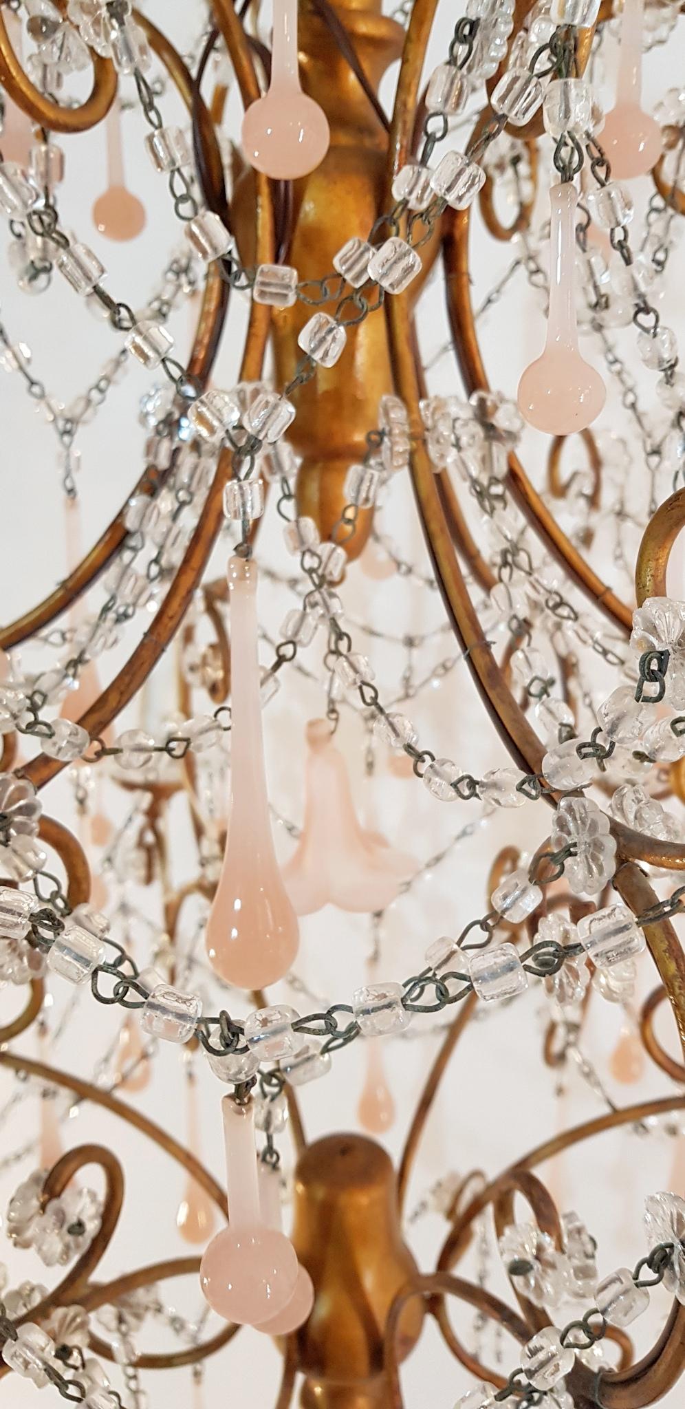 Italian Murano Crystal Drop and Macaroni Chandelier