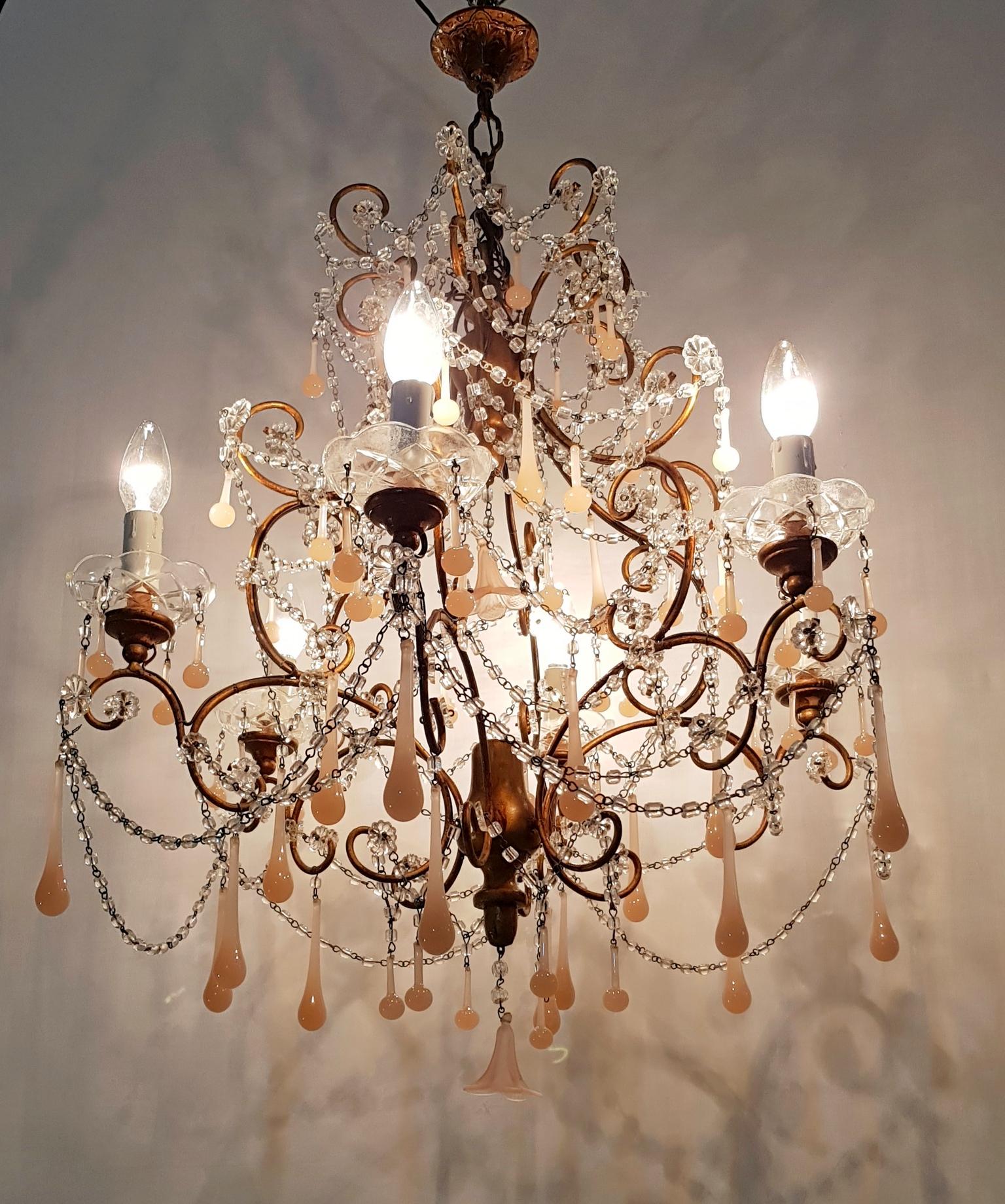 20th Century Murano Crystal Drop and Macaroni Chandelier