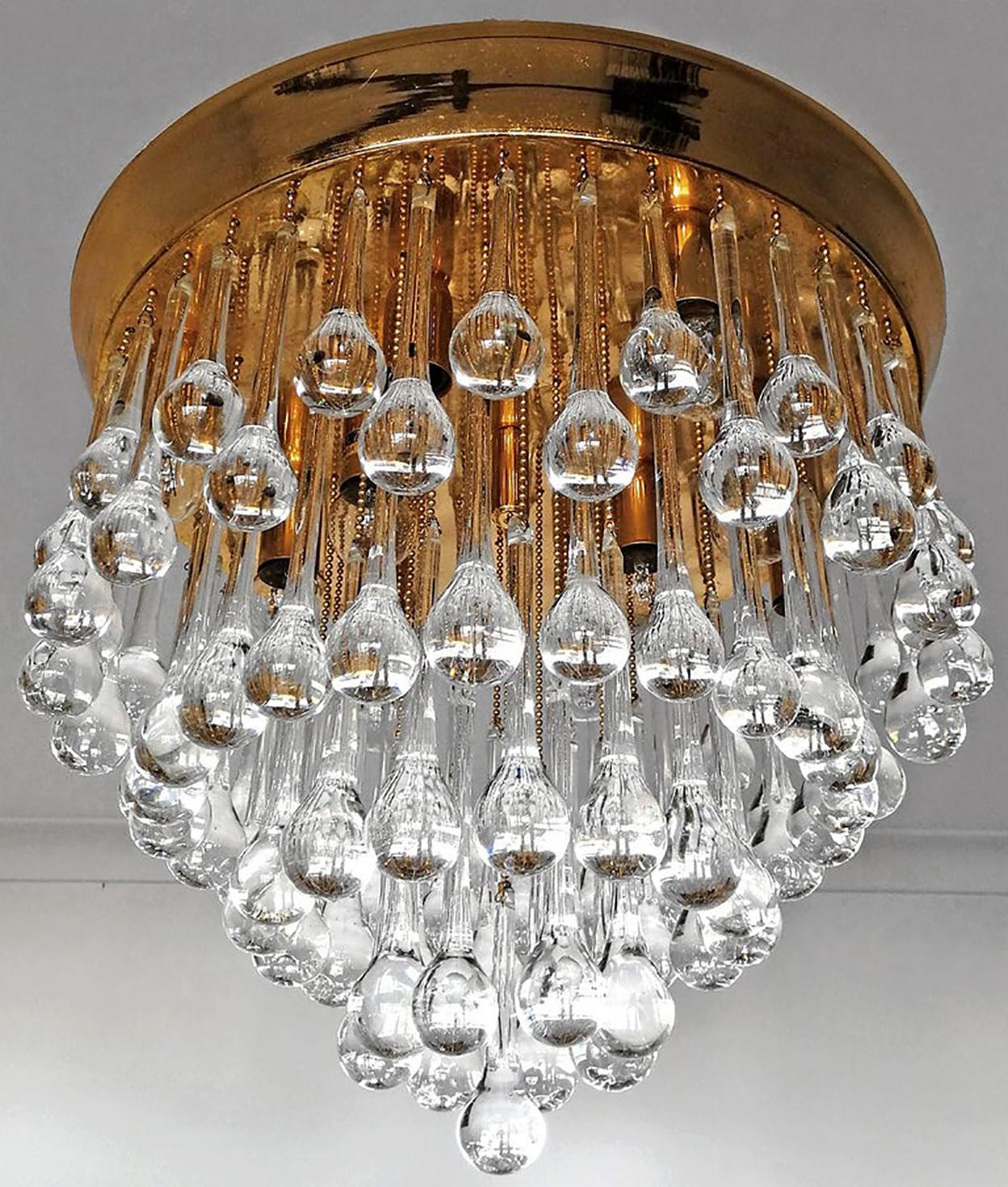 Tedesco Lampadario a cascata in cristallo di Murano in stile Venini Hollywood Regency dorato in vendita