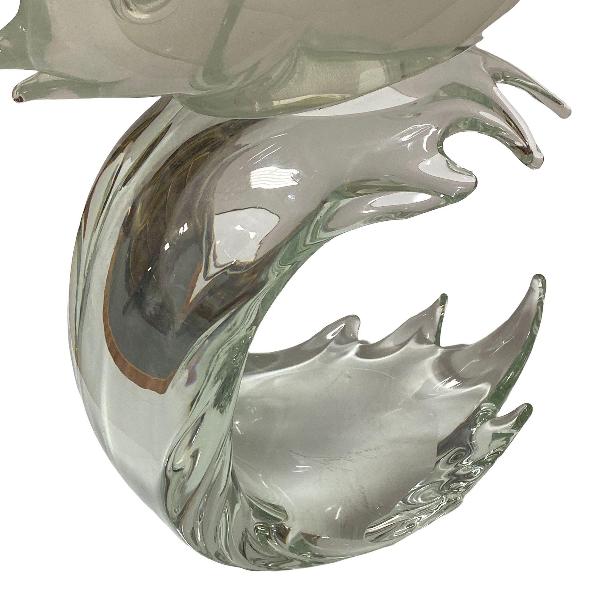 Murano Crystal Glass Angel Fish Sculture On Wave by Licio Zanetti For Sale 6