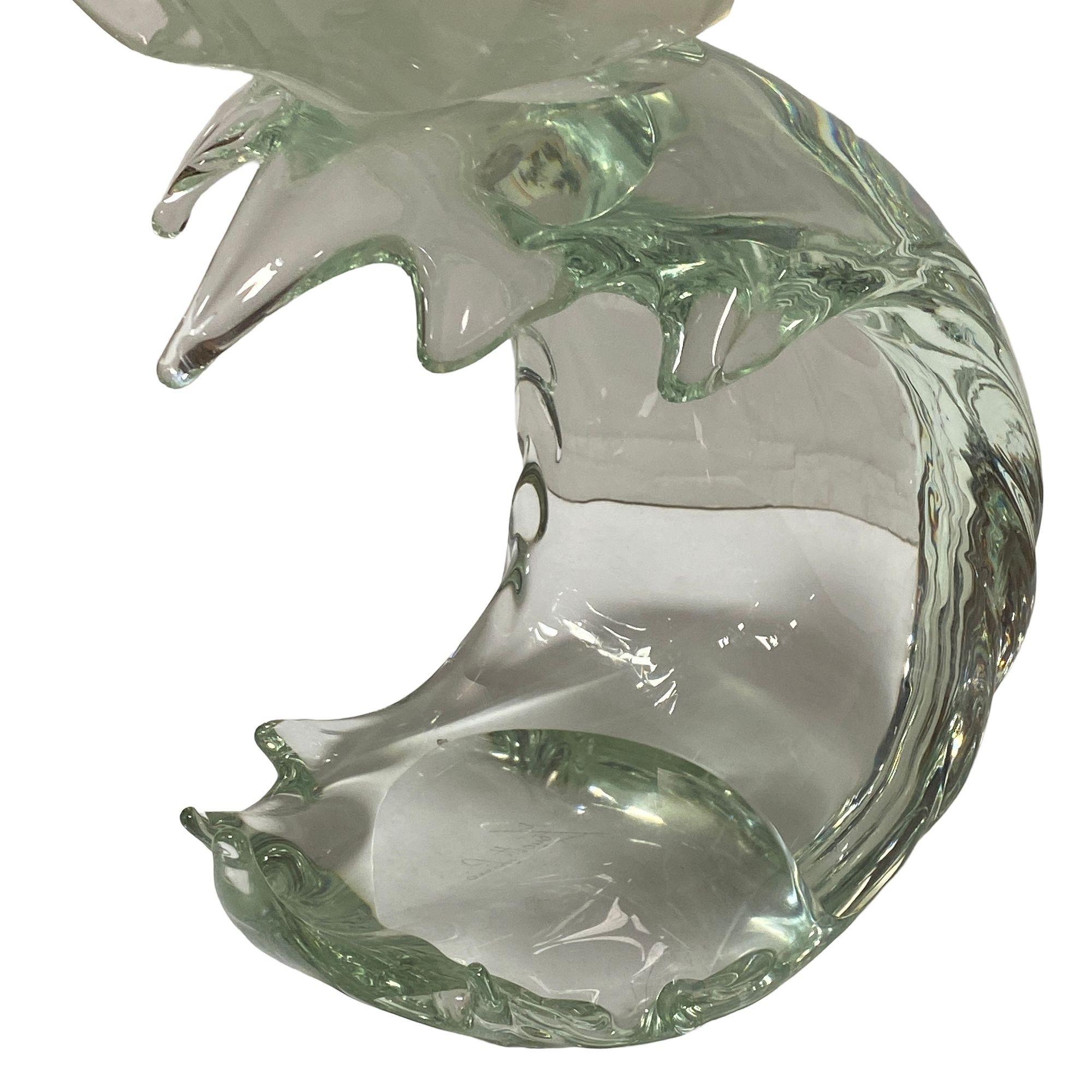 Murano Crystal Glass Angel Fish Sculture On Wave by Licio Zanetti For Sale 7