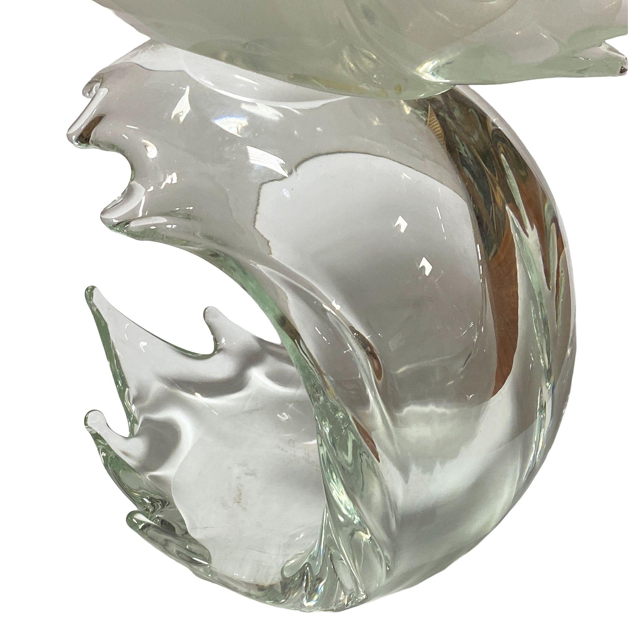 Murano Crystal Glass Angel Fish Sculture On Wave by Licio Zanetti For Sale 8