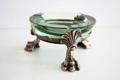 Murano Crystal Glass Ashtray with Lion Paw Metal Holder, 1960s