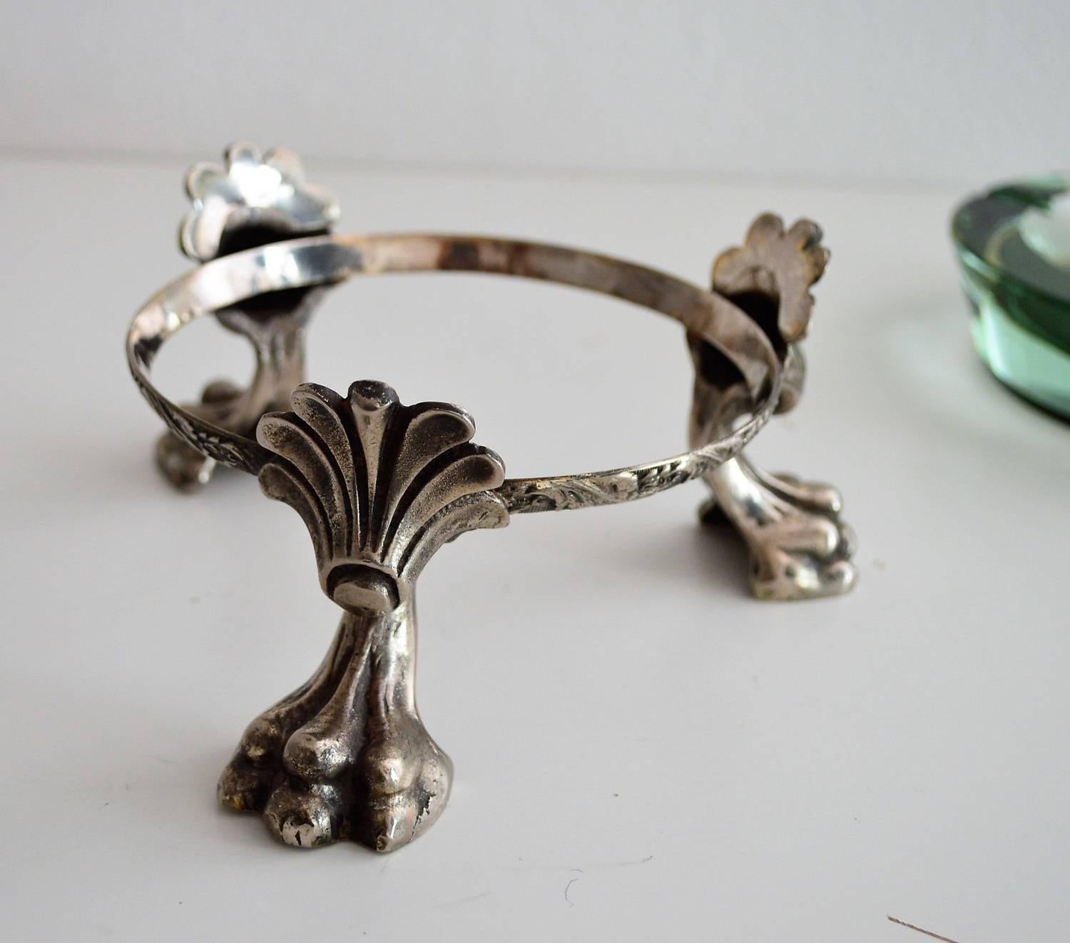 Murano Crystal Glass Ashtray with Lion Paw Metal Holder, 1960s 2