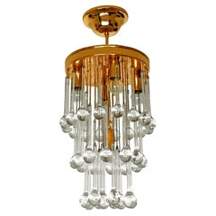 Murano Crystal Glass Drop Waterfall and Gilt Brass Venini Style Chandelier