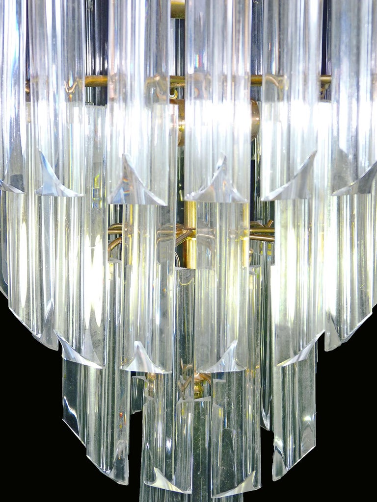 Murano Crystal Glass Prisms Waterfall and Gilt Brass Venini Camer Style