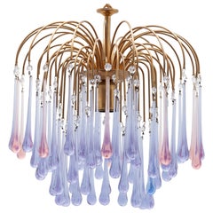 Murano Crystal Lavender, Pink Teardrop Waterfall Chandelier