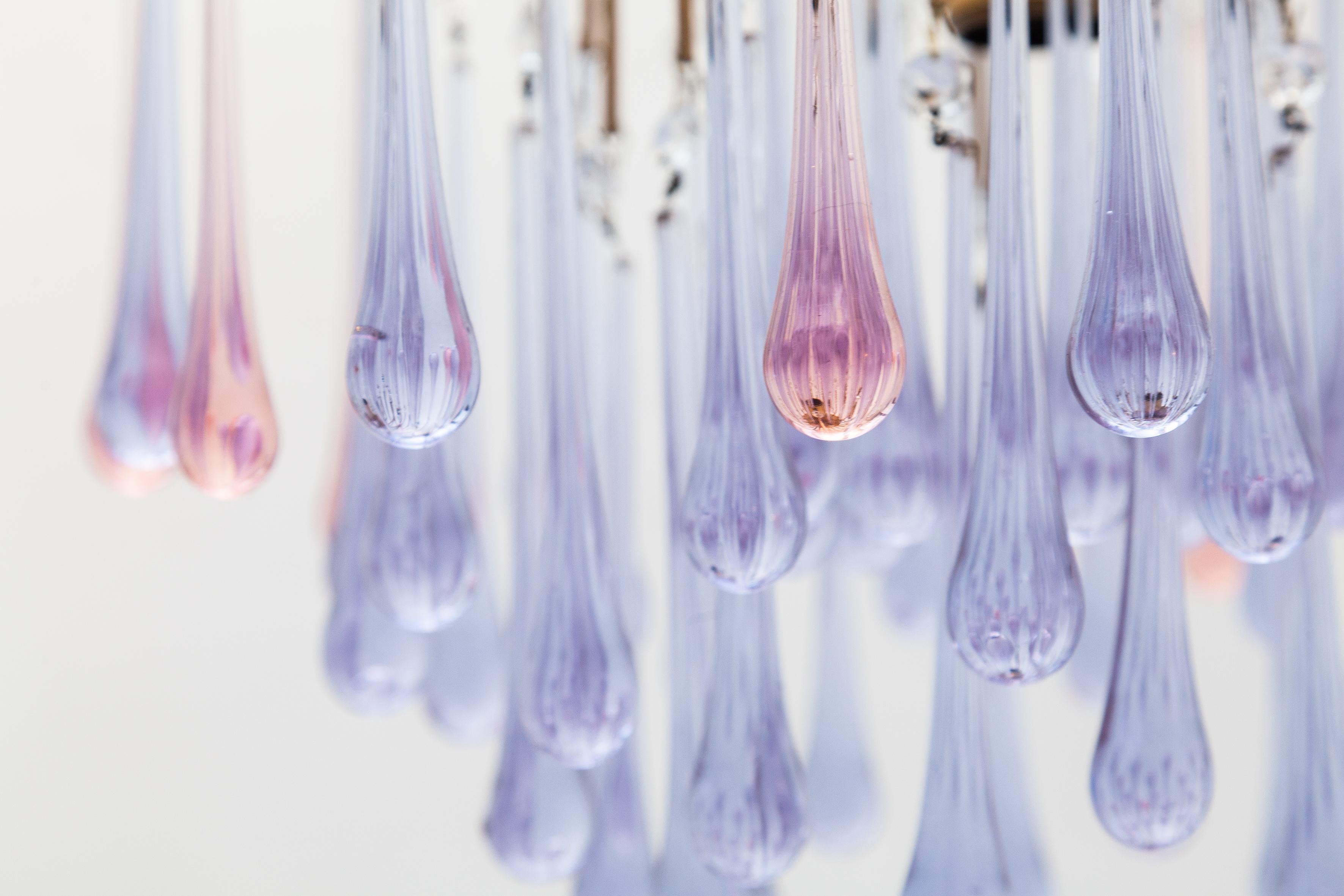 Italian Murano Crystal Lavender, Pink Teardrop Waterfall Chandelier