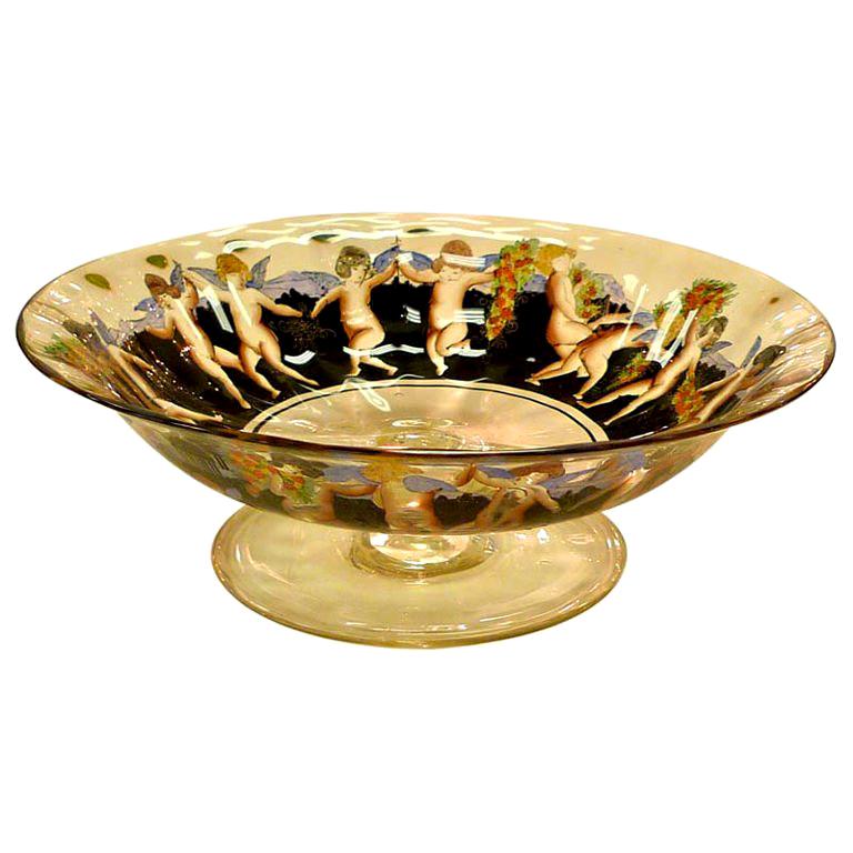 Murano Crystal & Polychrome Bowl Signed "Vedar" For Sale