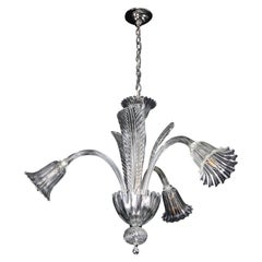 Lampadario a tre bracci a J in cristallo di Murano con foglie Up & Up