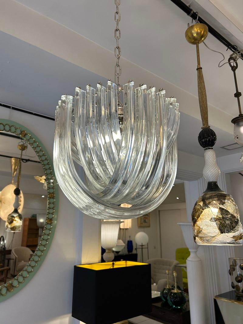 Modern Murano Curved Crystal Chandelier Attributed to Carlo Nason For Sale