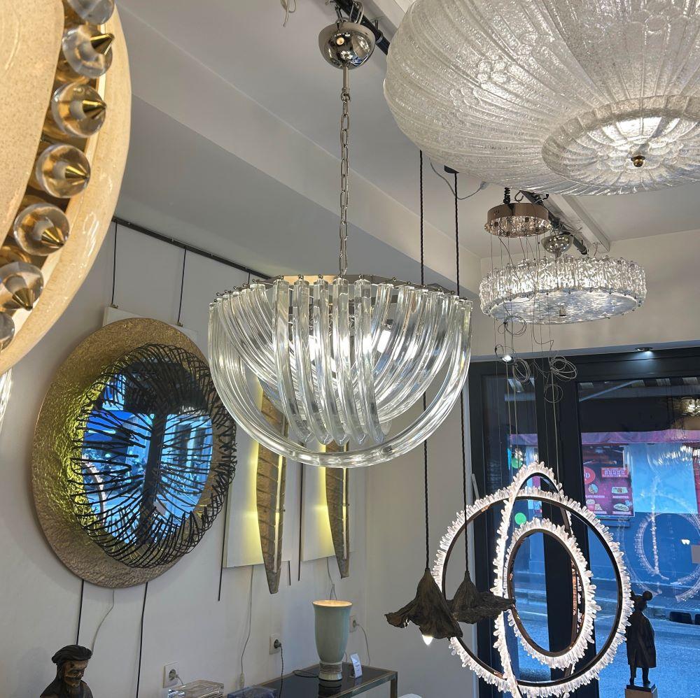 Moderno Lampadario in cristallo curvo di Murano di Carlo Nason in vendita