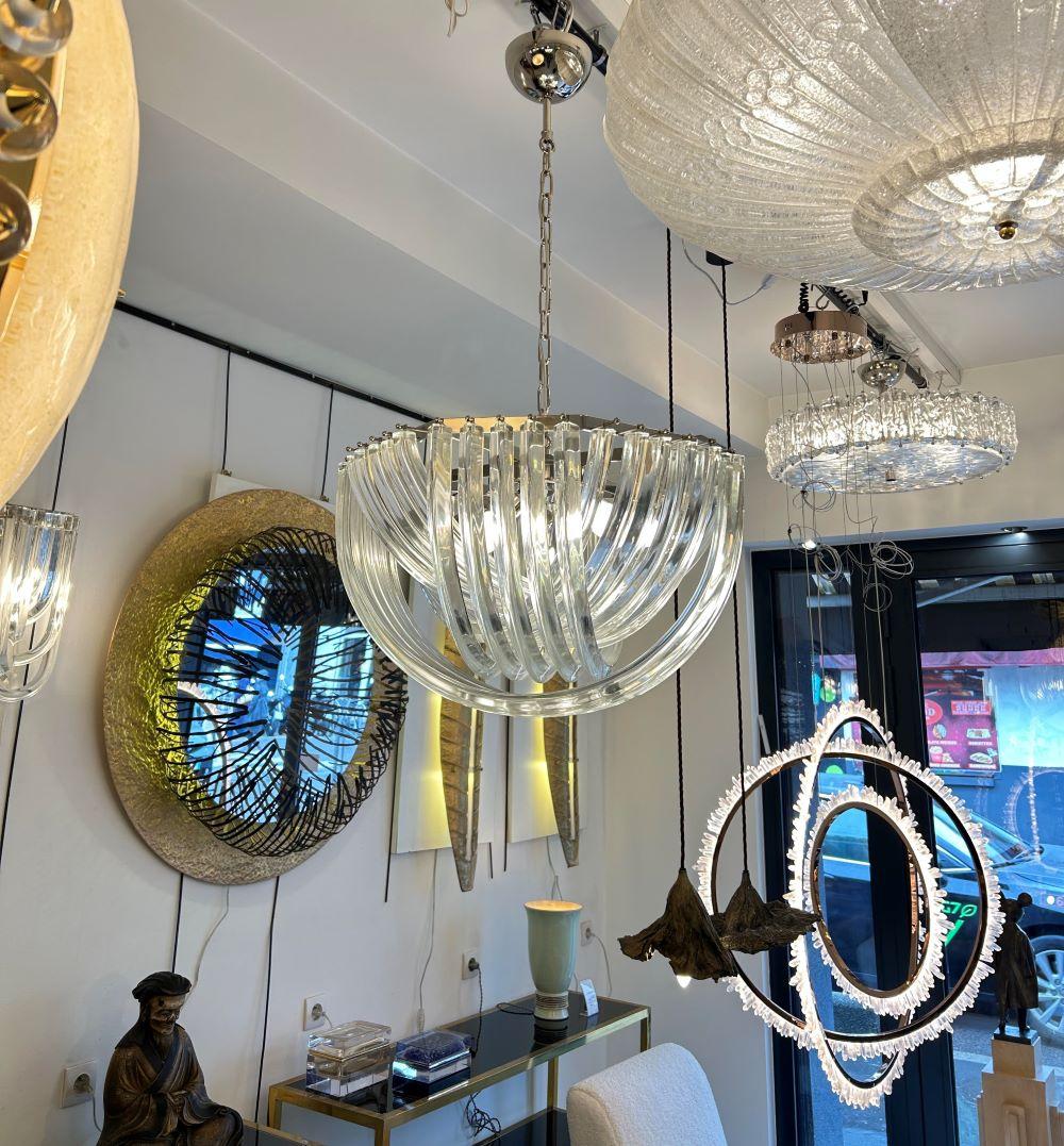 Italiano Lampadario in cristallo curvo di Murano di Carlo Nason in vendita