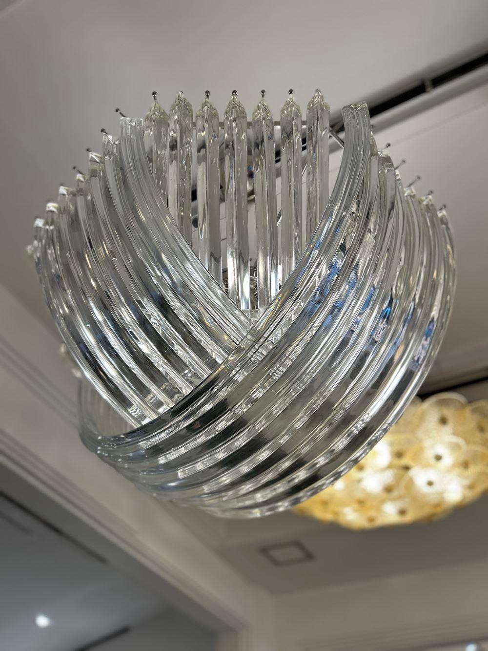 XX secolo Lampadario in cristallo curvo di Murano di Carlo Nason in vendita